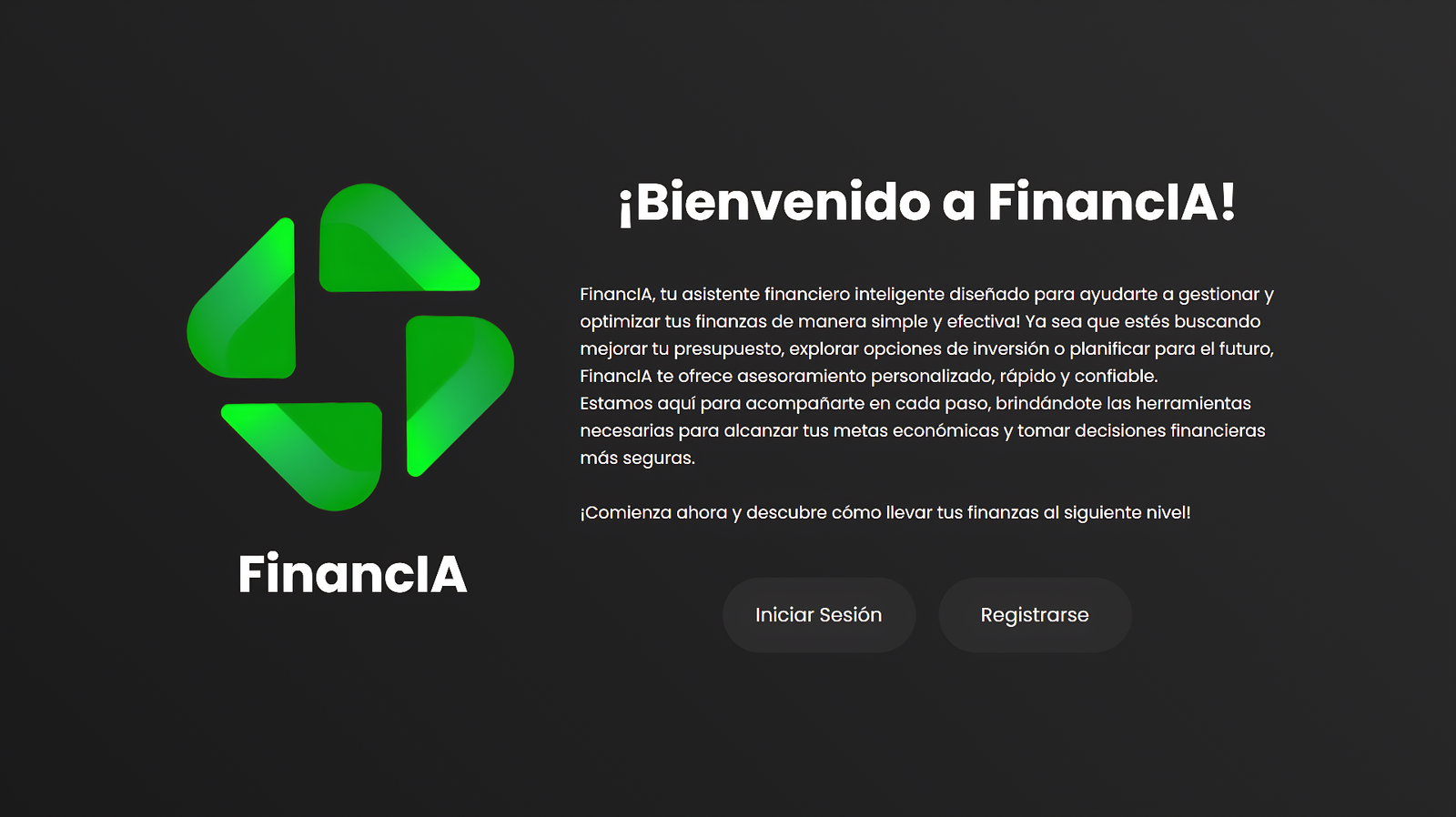En esta imagen se mostrara la pagina principal de FinancIA